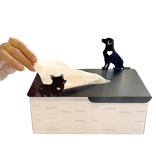 Lily’s Home Playful Dogs with Hearts Cutout, Pet Theme Veterinarian Office Dog Lover Gift Decorative Metal Rectangular Tissue Box Cover, Matte Black, Steel - color: Dogs