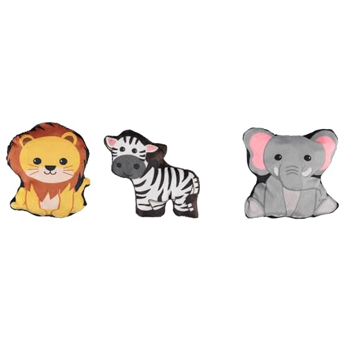 Cudlie 3 Pack Plush Dog Chew Toys – Soft Squeaky Puppy Toys for Small Dogs– 4" Durable, Cute & Safe Pet Toy Gift Set (Food, Fruit, Farm, Zoo & Safari Animal Themes) - color: Elephant Lion Zebra, style: 3 Pack 4 Inch