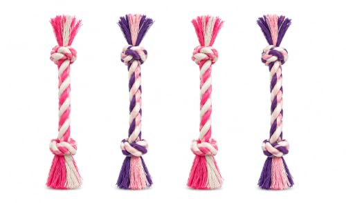 Mini Chew Rope Pack for Small Dogs – 4 Pack Puppy Rope Toys for Chihuahua, Pomeranian & Small Breeds – Tiny Paws Teething & Dental Chew Toys (Pink) - color: Pink