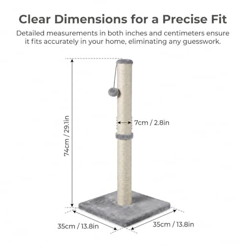 Dimaka 29" Tall Cat Scratching Post, Sisal Rope Scratcher, Grey - color: Grey, size: 29 inches for All Cats