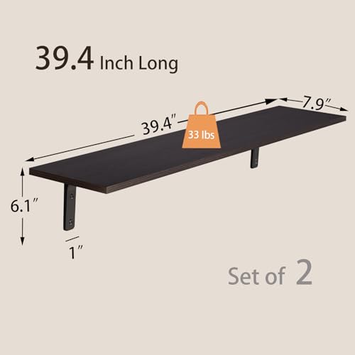 DINZI LVJ Long Wall Shelves, 39.4Inch Wooden Wall Mounted Shelves, Set of 2 - color: Espresso, size: 39.4 Inch