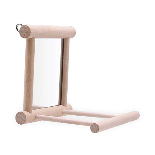 HANZE Bird Mirror Swing with Rattan Ball, Natural Wood Parrot - 2 Pack - color: 2 Pack