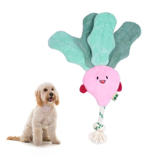 Green Sheep Interactive Plush Dog Toy, No Stuffing Squeaky Toy with Recycled Cotton Rope for Medium to Large Dogs, Chew Toy, Radish - color: Radish（M）