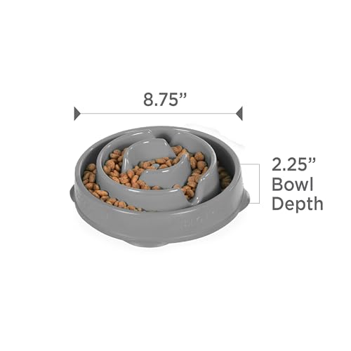 Outward Hound Fun Feeder Slo Bowl Dog Slow Feeder, Drop, Gray, 8.8" - color: Gray, size: Medium