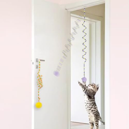 La La Pet®Retractable Cat Teaser Toy Cat Toys for Indoor Self Play 3 Pack Interactive Cat Feather Toy Hanging Spring Cat Toys Cat Teaser Suction Cup with Bell and Plush Ball Kitten Exercise Toys