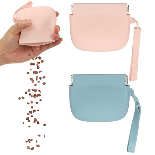 Silicone Dog Treat Pouch, Auto Closure, Pocket Size, Portable Walking Bag for Dog and Cat 4x3 Inch (Slate Blue/Light Pink, 2Pcs), Intended for Pet Travel/Training/Walking - color: Slate Blue/Light Pink