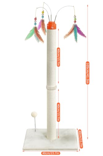 YARUOMY Cat Scratching Post ，41.3" Sisal Rope Cat Scratcher Tall Scratching Post for Indoor Cats Adult with Interactive Cat Toys Automatic Teaser Wand and Rotating Hanging Balls - size: 41.3"H