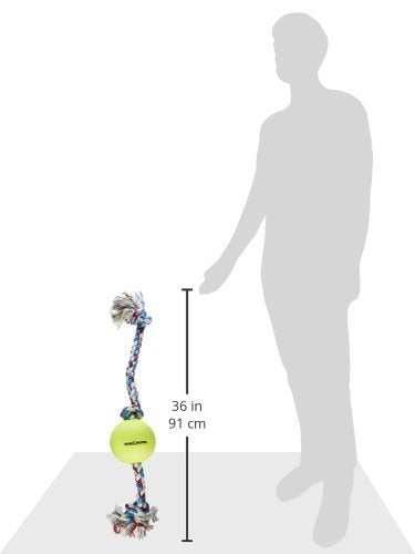 Mammoth Flossy Chews Tug with BIG 6-Inch Tennis Ball, X-Large, 36-Inch, Assorted Multicolor (51100F) - size: XL (36 in), style: 3 Knot Rope Tug with Tennis Ball