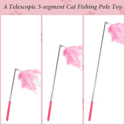 Andiker 5Pcs Retractable Cat Wand Toy, Cats Toy Set Contains 1 Feather Teaser & 3 Replaceable Tassels with Bell Stimulate Cats Hunting and Chasing Instincts Interactive Cat Toys (Orange) - color: Orange