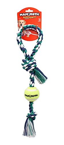Mammoth Flossy Chews Color 3 Knot Tug with Tennis Ball Premium Cotton-Poly Tug Toy for Dogs Interactive Dog Tug Toy Rope Dog Toy with Tennis Ball for Small to Medium Dogs Medium 20" - Assorted Colors - size: Medium (20 in), style: Pull Tug with Tennis Bal