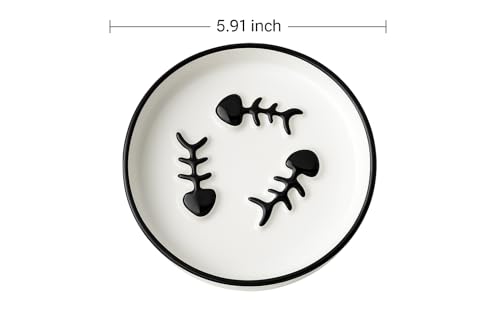 Ceramic Cat Bowls Set, Whisker-Friendly Feeding Dishes, Wet & Dry Food, 2-Pack - color: 2PCS Black Plates