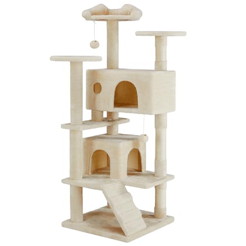 Sweetcrispy 54-inch Cat Tree Tower with Scratching Posts, Indoor Use - color: Beige, size: 54*20*20IN