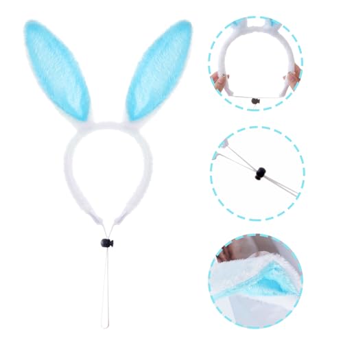 4Pc Dog Easter Costume Set Bunny Ears Headband Bowtie Tail Chew Toy - color: Blue