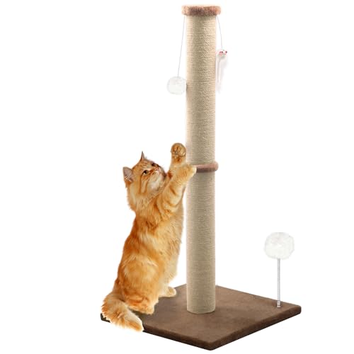 36'' Tall Cat Scratching Post, Large Sisal Scratch Post for Indoor Cats, Sturdy Cat Scratcher Tower, Vertical Cat Scratch Pole, Modern Cat Furniture for Kittens & Adult Cats (Brown) - color: Brown