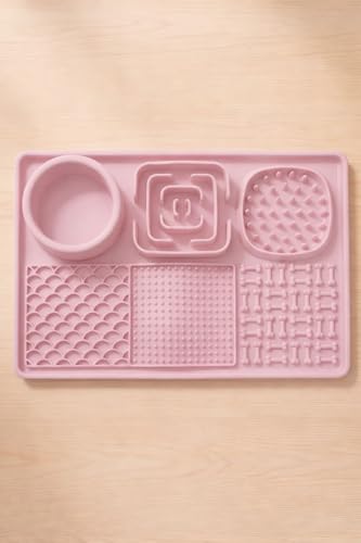 Dog Lick Mat with Suction Cups, Slow Feeder Lick Pad for Anxiety Relief, Peanut Butter Mat for Dogs & Cats, Food Grade Silicone (Pink) - color: Pink
