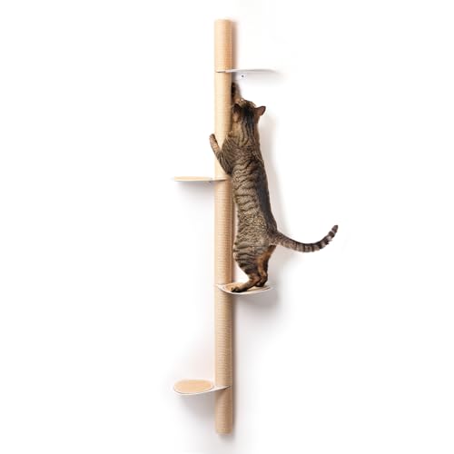 xympo 68" Tall Wall-Mounted Cat Tree – Modern Space-Saving Cat Shelf with Sisal Scratching Post & Steel Climbing Steps – Stylish Cat Wall Furniture for Small Spaces