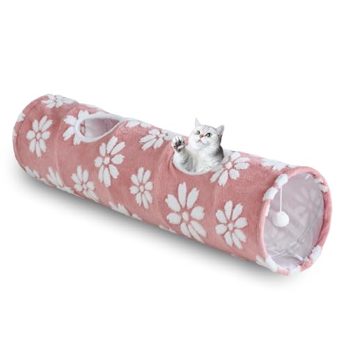 Straight Cat Tunnel for Indoor Cats 47"x12", Pink Flower - color: Pink Flower, size: Straight