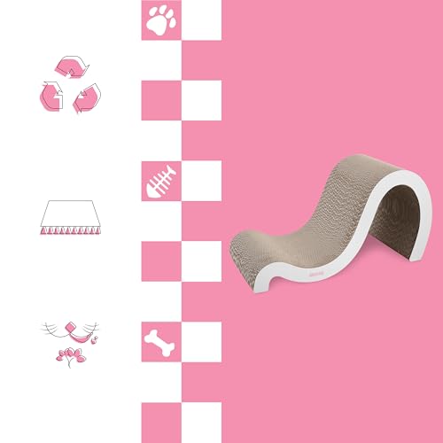 CSR1013B Kona 27" Modern Cardboard Double-Sided Wave Cat Scratcher with Catnip, Cloud - color: White