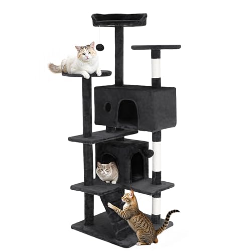 FDW | 54" Cat Tree Tower | Grey | Multi-Level Indoor Activity Center - color: Grey