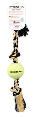 Mammoth Flossy Chews Color 3 Knot Tug w/Large Tennis Ball – Premium Cotton-Poly Tug Toy for Dogs – Interactive Dog Tug Toy – Rope Dog Toy with Tennis Ball for Large Dogs - 24” - size: Large (24 in), style: 3 Knot Rope Tug with Tennis Ball
