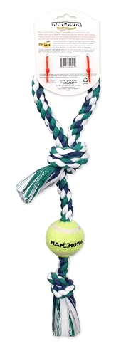 Mammoth Flossy Chews Color 3 Knot Tug with Tennis Ball Premium Cotton-Poly Tug Toy for Dogs Interactive Dog Tug Toy Rope Dog Toy with Tennis Ball for Small to Medium Dogs Medium 20" - Assorted Colors - size: Medium (20 in), style: Pull Tug with Tennis Bal