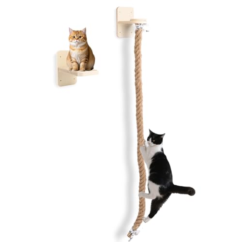 Cat Climbing Wall, Wall Mounted Cat Ladder, Cats Climbings Pole with 59in Climbing Rope, Larger and Wider Base Cats Ladder for Walls with Scratching Post (1.5m/59in Long) - size: 59 inches