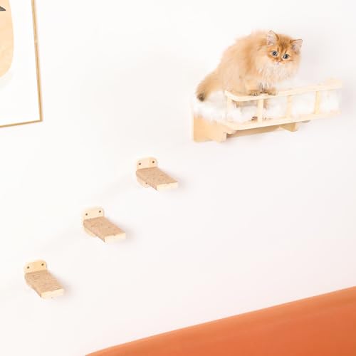Cat Wall Shelf with 3 Cat Wall Steps,Cat Wall Shelves with Plush Coverd,Cat Climbing Shelf for Indoor Cat,Cat Wall Furniture Cat Shelf for Wall (Wood) - color: Wood