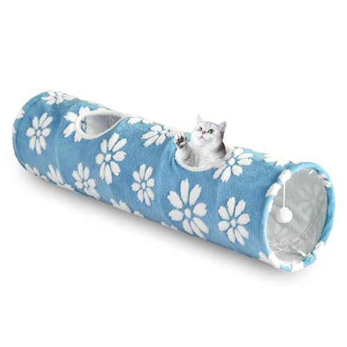 Straight Cat Tunnel for Indoor Cats 47"x12", Blue Flower - color: Blue Flower, size: Straight