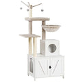 HOOBRO Cat Tree Tower with Litter Box Enclosure for Indoor, Wooden Cat Condo with Scratching Posts, Litter Box Furniture Hidden, All-in-One Cat House, White WT15MZ03 - color: White