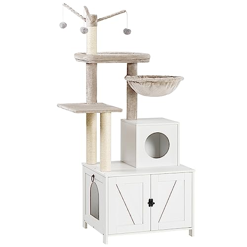 HOOBRO Cat Tree Tower with Litter Box Enclosure for Indoor, Wooden Cat Condo with Scratching Posts, Litter Box Furniture Hidden, All-in-One Cat House, White WT15MZ03 - color: White