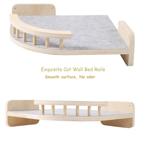 Cat Wall Shelves - 3 Steps Scratch Post & Hammock Bed with Plush Cover, Climbing Shelf for Indoor Cats (Wood)
