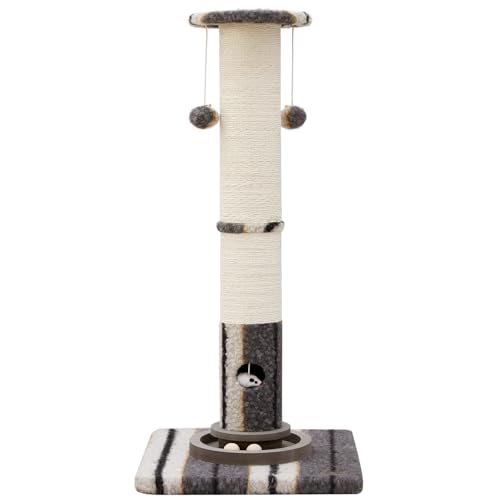 Woochpet Cat Scratching Post 34"Tall Grey Sisal Scratcher Tree With Cat Toy - color: Grey