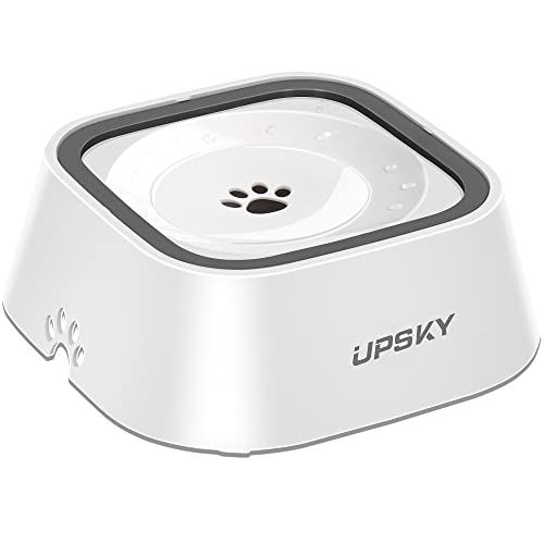 UPSKY 35oz No-Spill Pet Water Bowl, Slow Water Feeder for Dogs and Cats - color: white
