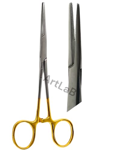 ArTLaB-Dog Pet Ear/Nose Hair Puller Grooming and Tick Removing Hemostat Locking Forceps Pliers, 5.5" (14cm), Straight Curved Forceps (Straight Gold Ring 5.5") - style: STRAIGHT GOLD RING 5.5"