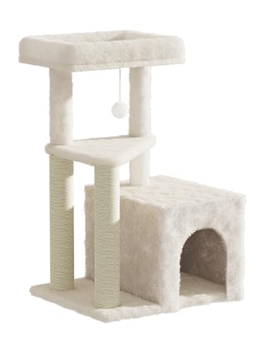 Cat Tree Tower for Indoor Cats, 33 Inches Multi-Level Cat Condo with Scratching Posts, Large Perch, Hanging Toy for Large Adult Cats, Beige - color: Beige