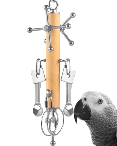 KATUMO Bird Toys, Parrot Pull Spoons, Spinning Toys for Small to Large Parrots - color: Yellow+Silvery