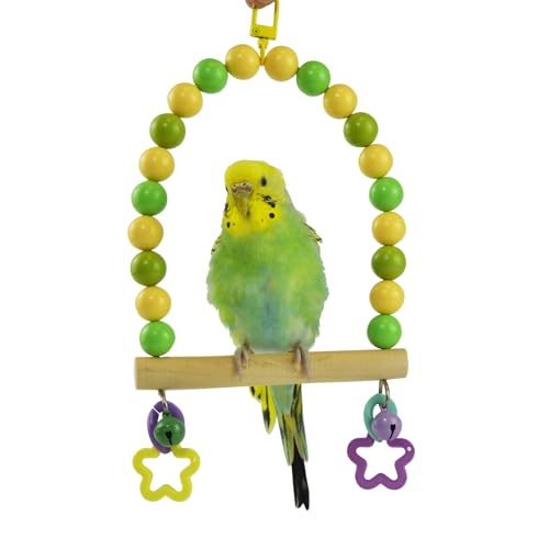 Wooden Bird Cage Swing Perch for Parakeets,Small Parrots Swings Stands - color: Yellow-green