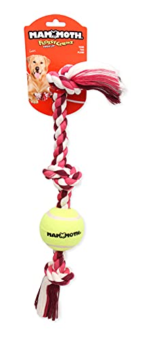 Mammoth Flossy Chews Color 3 Knot Tug w/Standard Tennis Ball – Premium Cotton-Poly Tug Toy for Dogs, Interactive Rope Dog Toy for Medium Dogs - 20” , Multi color - size: Medium (20 in), style: 3 Knot Rope Tug with Tennis Ball