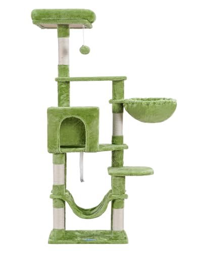 Hey-brother Cat Tree, Multi-Level Sisal Covered Scratching Posts, MPJ050GR - color: Green