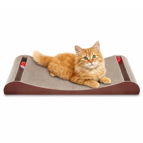 Simple Delxue Cat Scratcher Cardboard Lounge Bed with Bell Ball Toy, 30 Inches Large Horizontal Cat Scratcher Pad, 100% Recyclable & Reversible Durable Cardboard Scratching Board for Indoor Cats - color: Loubge Bed-Ball