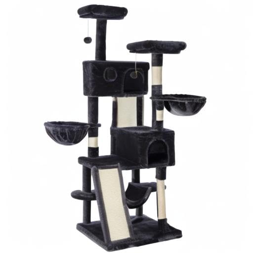 SHA CERLIN 65in Larger Cat Tree Tower Condo for Indoor Kitties/Multi-Level Furniture Activity Center with Wide Base/Cozy Plush Cat Perches/Baskets/Sisal Scratching Posts and Hammock/Dark Grey - color: Dark Grey
