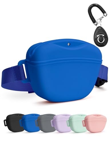 heouvo 1.67 Cup Dog Treat Pouch with Training Clicker (Blue) - color: Blue