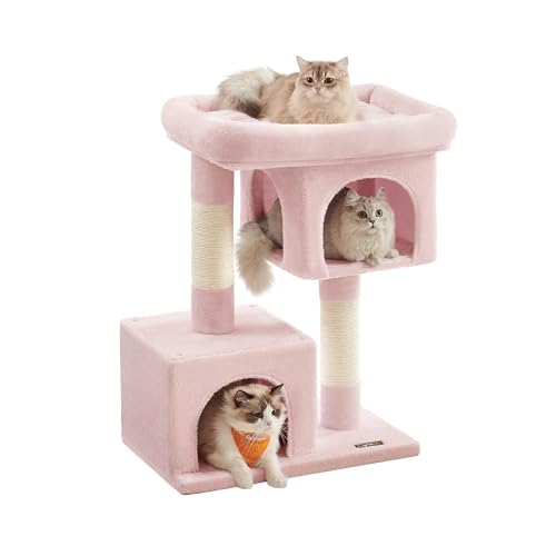 Feandrea Cat Tree, 33.1-Inch Cute Cat Tower, Plush Kitten Condo, Jelly Pink - color: Jelly Pink, size: L (23.6"L x 15.7"W x 33.1"H)