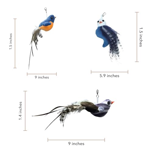 Chirping Bird Replacement Heads for Cat Toys - Set of 3 - Realistic Calling Bird Sounds, Vibrant Feather Designs, Easy Clip-On for Endless Fun - style: Chirping Bird Cat Toy Refill, 3 Pack