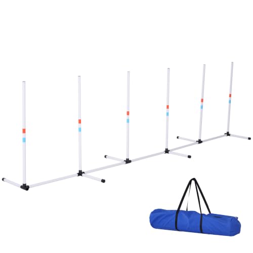 PawHut Adjustable Dog Agility Training Obstacle Set with Weaves Poles and Storage Bag