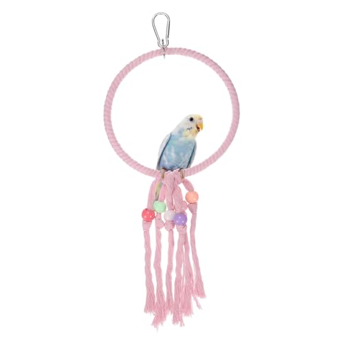 Bird Rope Perch Swing, Rope Ring Perch Standing Pole Accessory Climbing Swing Paw Grinding 14 Inch, (Pink) Intended for Parrot/Parakeet/Budgies/Cockatiels/Lovebirds - color: Pink, size: 14 Inch