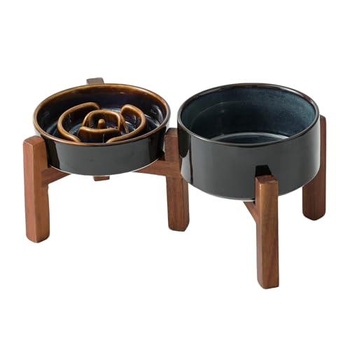 Havniva Raised Slow Feeder Dog Bowls, Elevated Dog Bowls Slow Feeder Set - color: 2 x Starry Sky + Stand - A, size: S- 6.1inch / 0.9 Cups