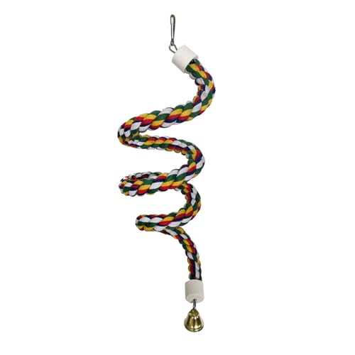 Colorful Cotton Bendable Rope Perch Swing Bird Chew Toys Cage Toys with Bell Swing Climbing Standing Bungee Bird Toys for Conures,Parrots,Cockatiel,Lovebird,Budgerigar,Parakeet (M) - size: M
