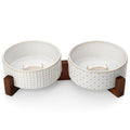 MALACASA Dog Bowl Set, Ceramic Bowls with Walnut Wood Stand, 4 Cups - color: Rhombic+Polka Dots, size: 4 Cups