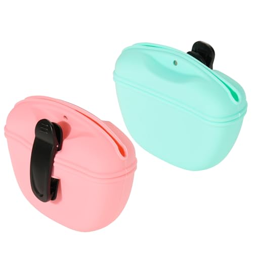 Cosmos 2 Pcs Pet Treat Bag Dog Training Pouch Silicone Portable Pet Training Container Dog Treat Holder with Buckle Closure and Waist Clip Dog Treat Pouches for Pet Training (Pink & Cyan) - color: Pink & Cyan